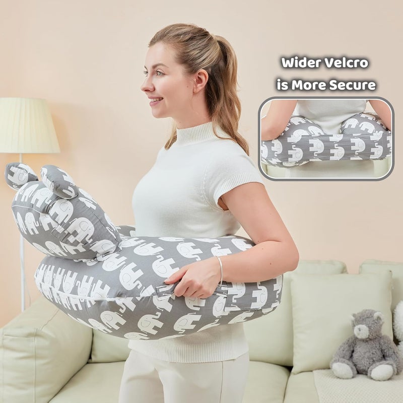lasoftan Nursing Pillow for Breastfeeding, Breast Feeding Pillow for Mom Support, Adjustable Waist Strap and Removable Cotton Cover, Elephant - Image 3